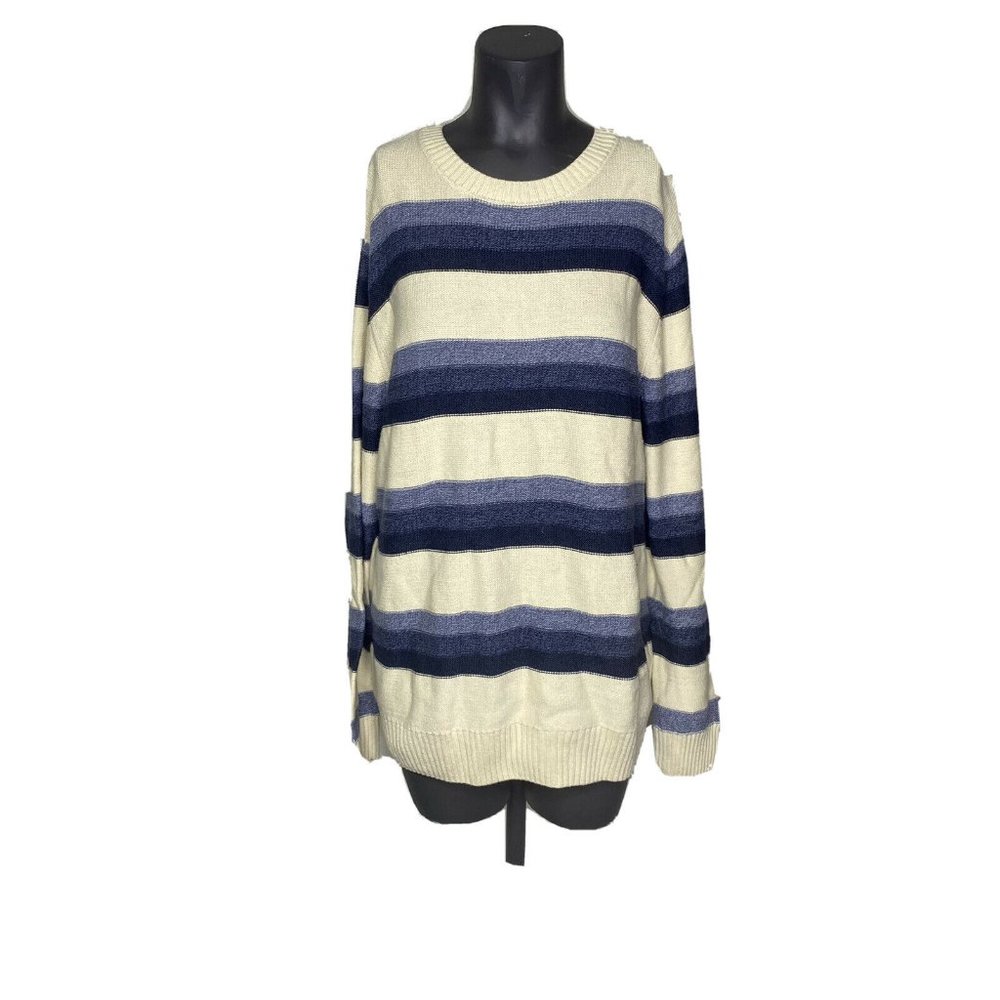 Even Tide Blue Cream Striped Knit Sweater Size L